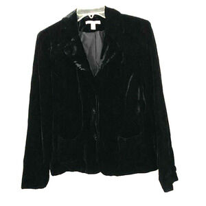 JM Collection Black Velvet long sleeve coat / blazer women's size 14P (large)